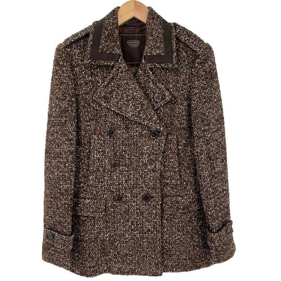 Coach Wool Mohair Blend Tweed Peacoat Brown Women Size 8 - Picture 1 of 12